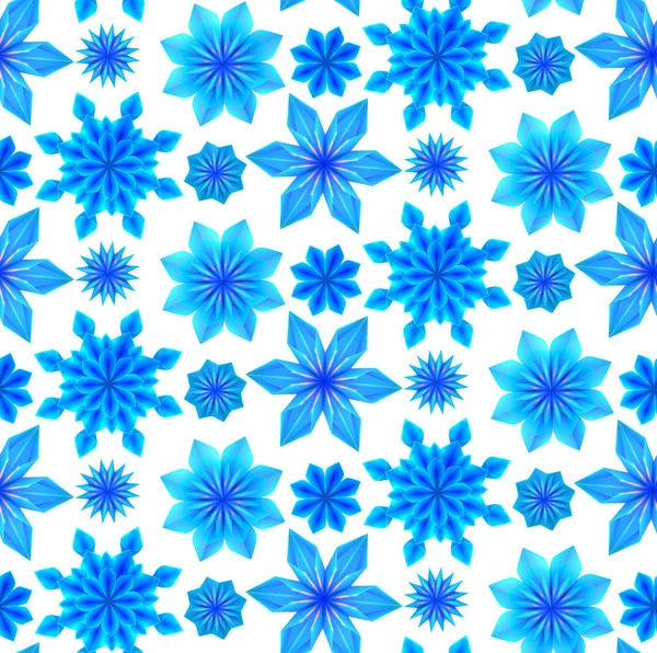 Бесшовный Рисунок Голубыми Оригами Снежинки Белом Фоне Векторная Текстура Упаковки — стоковый вектор
