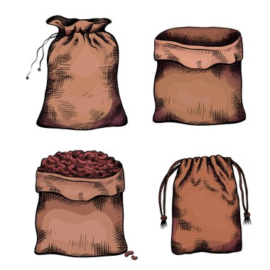 Elle çizilmiş tuval çanta çizimleri boyama kümesi. Nesneleri ayrı arka plan. Sıfır atık nesneler. Vektör resim menü, yemek tarifleri, Makaleler ve tasarım için.