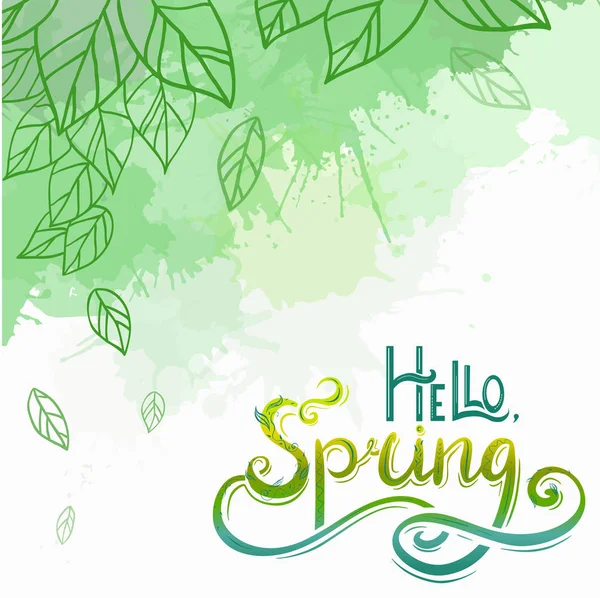 Tarjeta Vector Primavera Con Letras Manuscritas Hola Primavera Con Decoración — Vector de stock