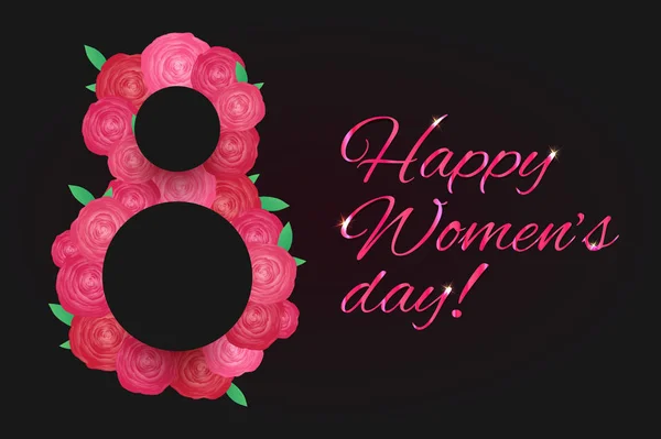 Cartão Saudação Horizontal Março Dia Das Mulheres Com Flores Cor — Vetor de Stock