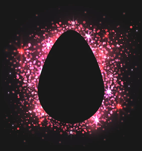 Eierschablone auf schwarzem Hintergrund mit rosa Funkeln. Ostergrußkarte. — Stockvektor
