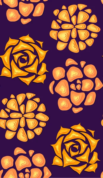 Naadloze textuur met vetplanten gesneden papier in oranje kleur met een bovenaanzicht op violette achtergrond. Vector neon patroon — Stockvector