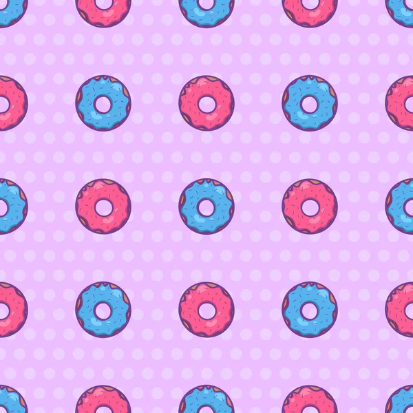 Textura Sin Costuras Con Donut Lindo Rosa Kawai Azul Sobre — Archivo Imágenes Vectoriales