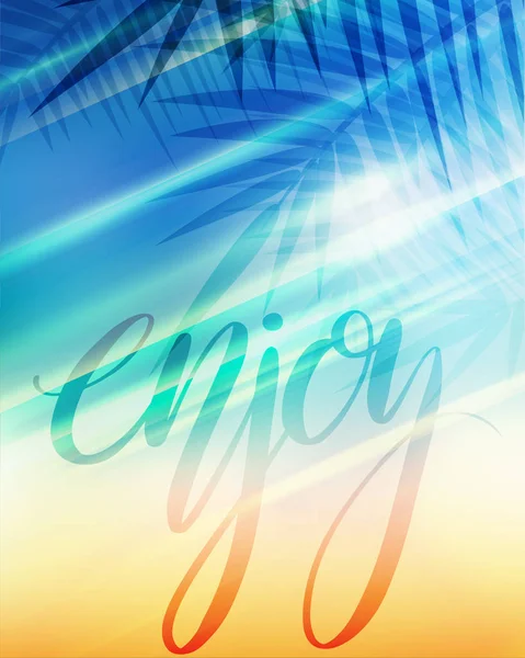 Tarjeta Felicitación Verano Con Letras Dibujadas Mano Enjoy Fondo Borroso — Vector de stock