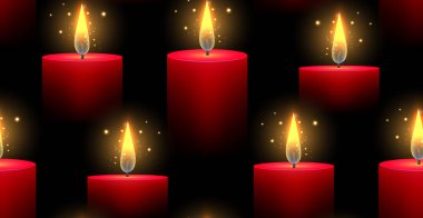 Koyu bir arka plan üzerinde kırmızı yanan mumlar ile dikişsiz desen. Kumaşlar, arka planlar ve yaratıcılığınız için kırpma maskesinde vektör dokusu