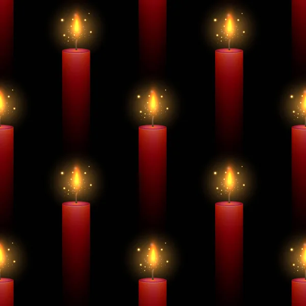 Seamless Pattern Red Burning Candles Dark Background Vector Texture Clipping — Stock Vector