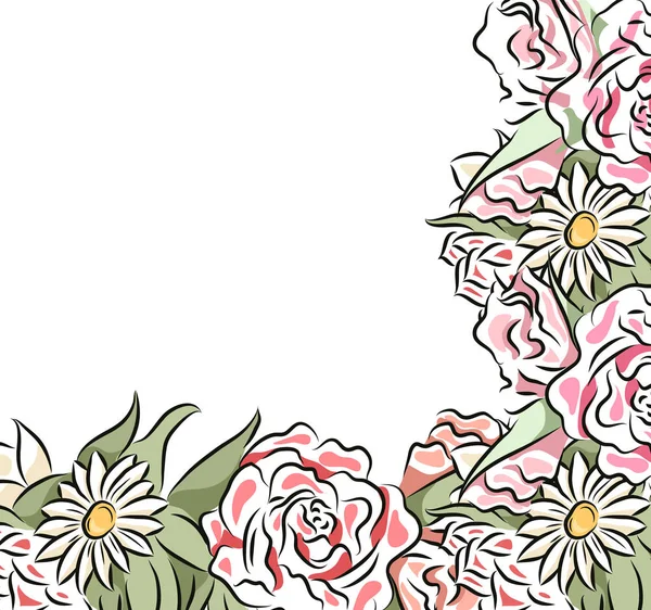 繊細な描かれた花を持つ正方形のカード 花のフレーム カード 招待状 デザイン用のベクターテンプレート — ストックベクタ