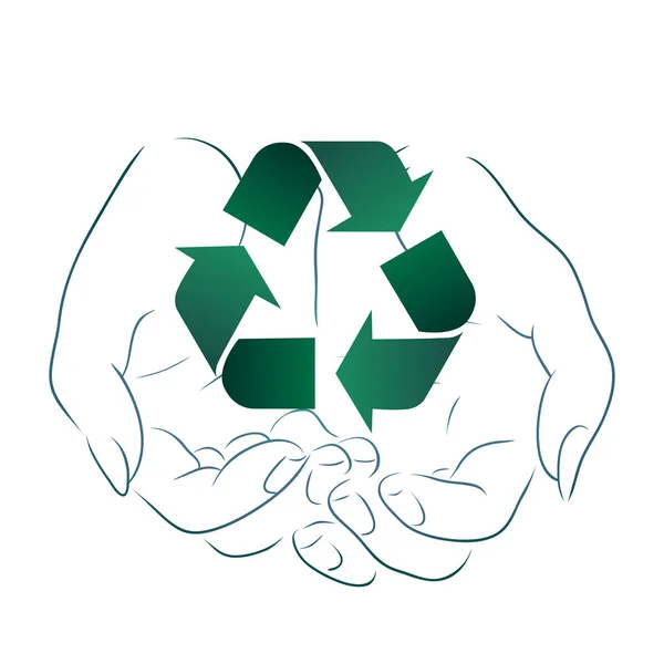 Esquema Dibujo Las Manos Sosteniendo Signo Reciclaje Reciclaje Cero Residuos — Archivo Imágenes Vectoriales
