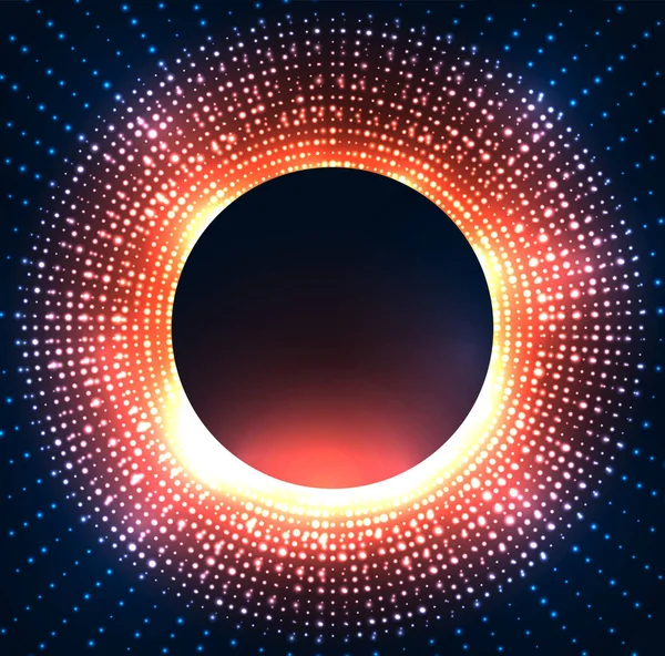 円に明るい輝きを持つブラックホールのイラスト 宇宙と超新星記事 カバー デザインのベクトル背景 — ストックベクタ