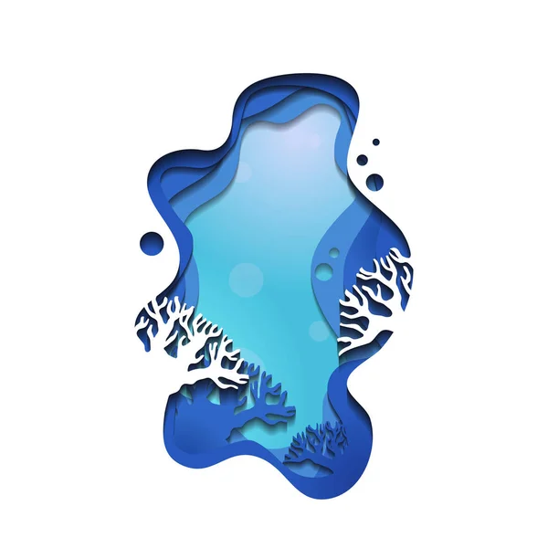 Illustration 3D de paysages marins avec récifs, découpés en papier. Scène en couches sur fond blanc . — Image vectorielle