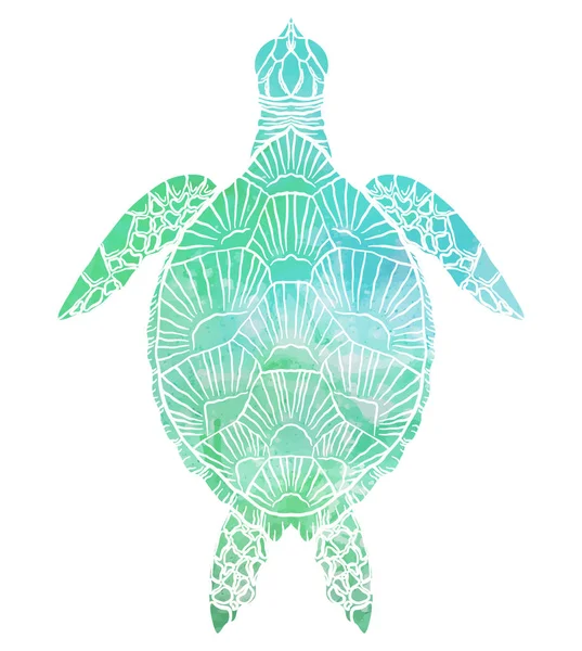 Silhueta de uma tartaruga marítima vista superior com fundo aquarela turquesa . —  Vetores de Stock
