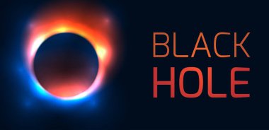 Kara delikli yatay afiş ve metin yeri. Yaşlı yıldızın patlaması. Yanıp söner ile defocused yuvarlak delik. Vektör şablonu