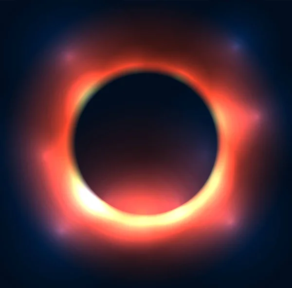 블랙홀의 우주 그림. 오래된 별의 폭발. 플래시가 있는 초점이 맞지 않는 둥근 프레임. — 스톡 벡터