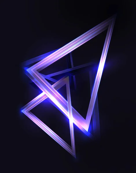 Abstracte 3D-achtergrond met neon driehoeken en schittert op een donkere achtergrond. Vector achtergrond — Stockvector