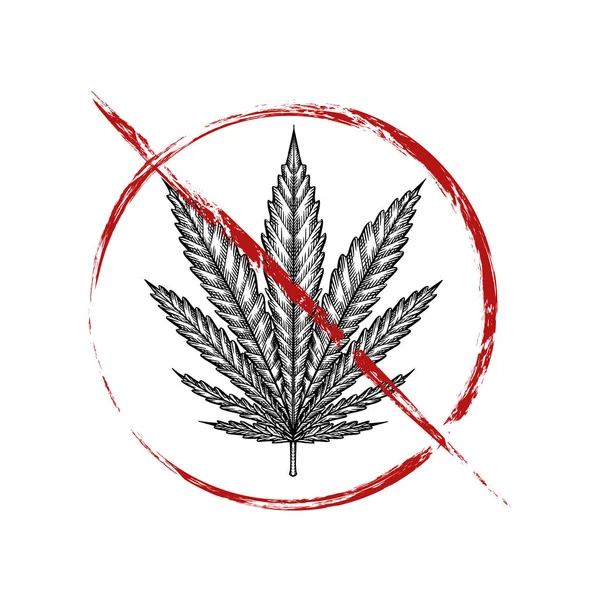 在禁止标志的大麻叶的轮廓绘图。禁止吸食大麻。停止吸食草药。对象与背景分开. — 图库矢量图片