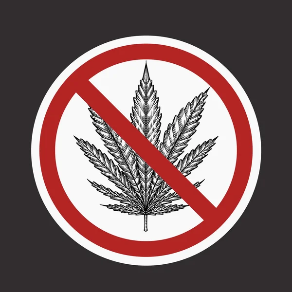Náčrt listu marihuany v zákazním znamení. Zákaz konopí. Přestaňte kouřit byliny. Objekt je oddělen od pozadí.. — Stockový vektor