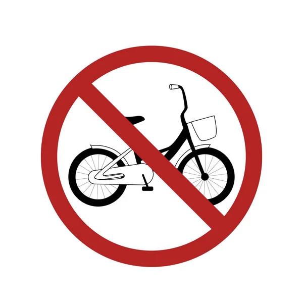 Silhouette nera bici nel cartello divieto. Divieto di ciclismo. Bici bambino nel divieto — Vettoriale Stock