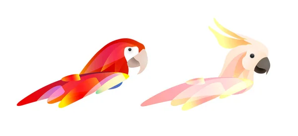 Conjunto de cabezas de loro estilizadas con plumas. Logo de loro guacamayo y cacatúa. Elemento vectorial — Vector de stock