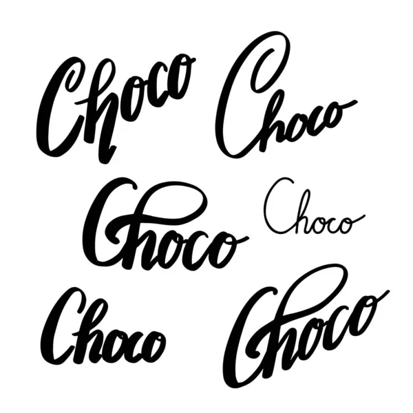 Juego de letras Choco. Caligrafía de pincel. Inscripción de chocolate. El objeto está separado del fondo. Elemento de tinta vectorial — Vector de stock