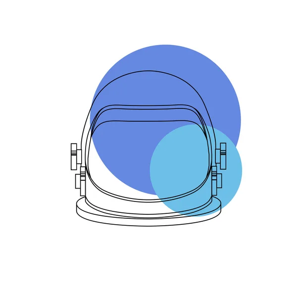 파란색 원이 있는 우주 비행사 헬멧의 라인 아트 일러스트레이션입니다. 전면 뷰입니다. 우주 여행. — 스톡 벡터
