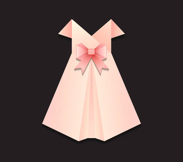 Святкова рожева паперова орігамі сукня з бантом на темному тлі. Дитячий одяг для дівчинки . — стоковий вектор