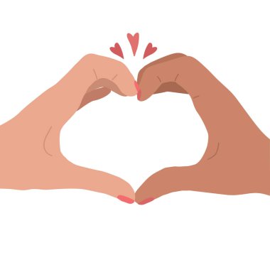 El çizimi, kalp şeklinde iki kadın elinin düz çizimi. Lezbiyen çift. Aşk çifti. Sevgililer Günü için tebrik kartı. Davetiye, bayrak ve yaratıcılığınız için vektör kartı