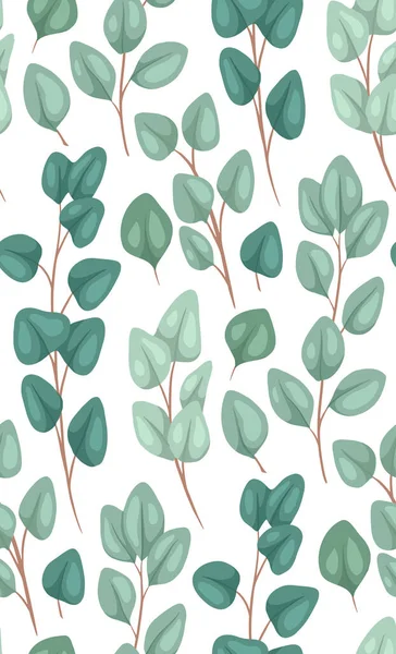 Naadloze Textuur Van Platte Eucalyptus Populus Een Witte Achtergrond Cartoon — Stockvector