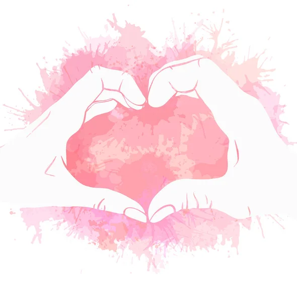 Milostný Pár Akvarel Ilustrace Dvou Rukou Tvarem Srdce Růžové Skvrny — Stockový vektor