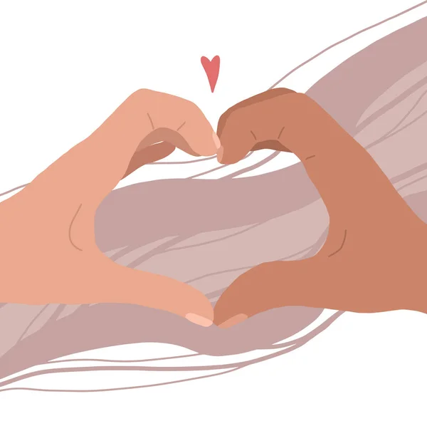 Ilustración Plana Dibujada Mano Dos Manos Con Forma Corazón Pareja — Vector de stock