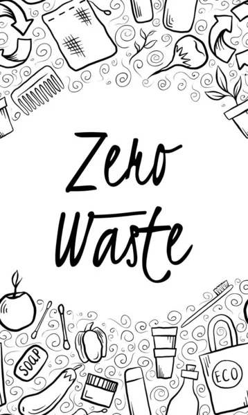 Tarjeta Vertical Con Objetos Zero Waste Dibujados Mano Patrón Rizos — Archivo Imágenes Vectoriales