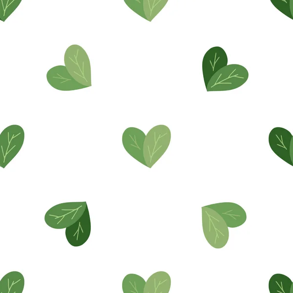 Seamless Flat Pattern Simple Hearts Leaves White Background Love Nature — Stock Vector