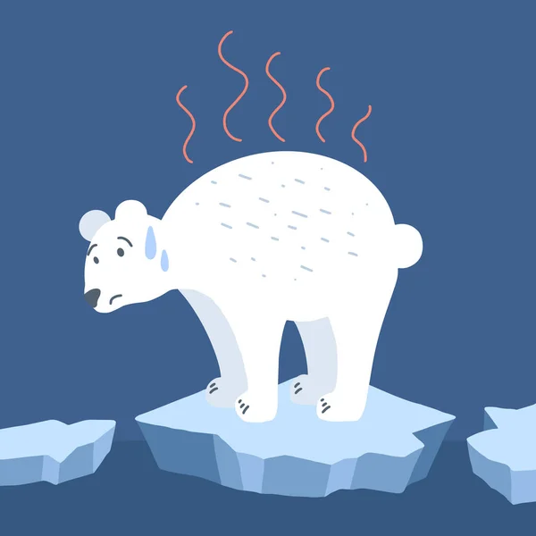Die Globale Erwärmung Zeichentrickkritzelillustration Eines Traurigen Bären Auf Geschmolzenem Eis — Stockvektor