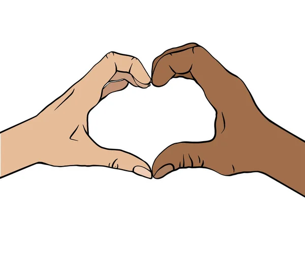 Décrivez Illustration Couleur Forme Cœur Deux Mains Paire Hommes Femmes — Image vectorielle