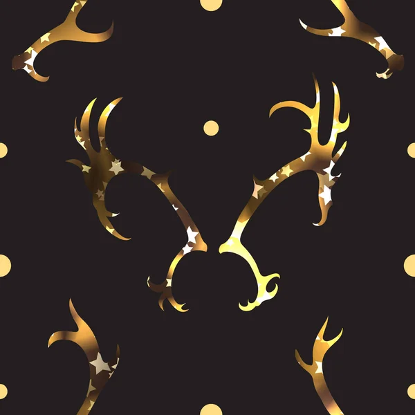 Luxusní Kmenový Vzor Zlatými Lesklými Jeleny Rohy Tmavém Pozadí Vektorová — Stockový vektor
