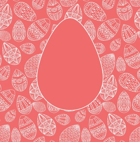Festive Square Card Easter Doodle Eggs Boho Pattern Egg Silhouette — Stock Vector