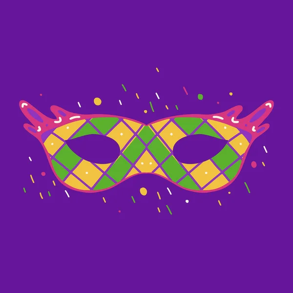Ilustração Chata Uma Máscara Mascarada Com Decorações Doodle Fundo Violeta — Vetor de Stock