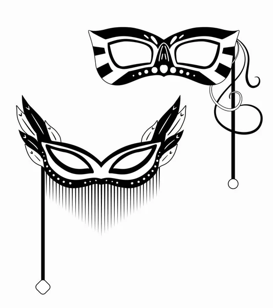 Set Van Zwarte Silhouet Mardi Gras Carnaval Maskers Met Verschillende — Stockvector