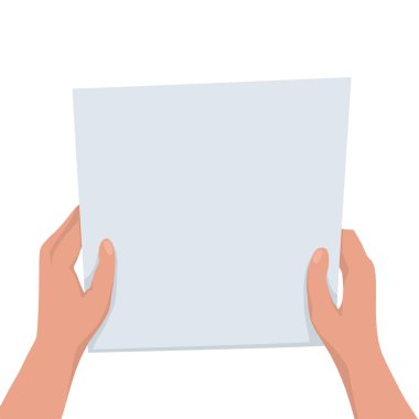 Beyaz bir arkaplanda yazı için yer olan bir kağıt parçasının düz çizimi. Model uyarısı. Mektubu oku. Makaleler, broşürler ve tasarımınız için vektör şablonu.