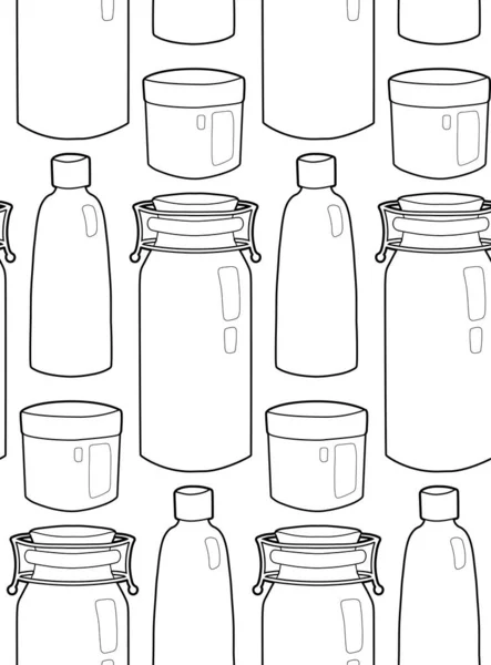 无缝化的玻璃瓶和玻璃瓶的质感轮廓在白色背景上排成一排 零废物产品 背景和设计的矢量等高线图案 — 图库矢量图片
