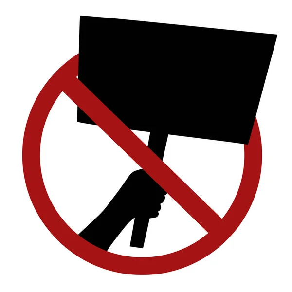 禁止集会 红色禁酒标志上挂着横幅的手的黑色轮廓 禁止在人群中设置纠察线和集会 图标和设计的向量元素 — 图库矢量图片