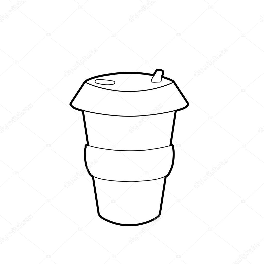 Outline Zero waste items. Contour illustration of bamboo coffee cup. The object is separate from the background. Vector element for greeting card, banner and your creativity.