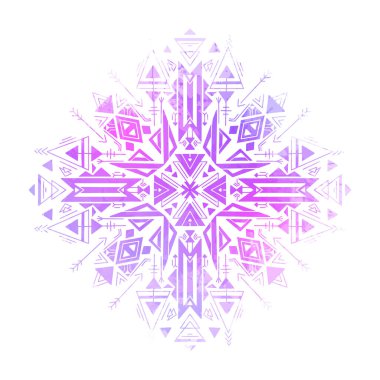 Kabile geometrik mandala 'sı. Neon renkli süslemeli beyaz yerli süsü. Mistik desen. Kartlar, çıkartmalar, hatıra defteri dekorasyonu ve yaratıcılığınız için vektör halk düzeni.