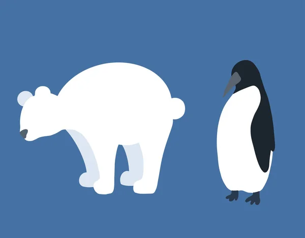 Набор Плоских Антарктических Животных Силуэтов Белый Медведь Пингвин Изолированы Фона — стоковый вектор