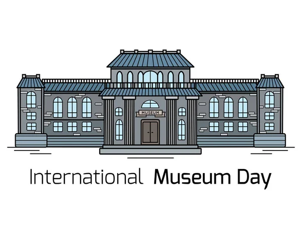 Journée Internationale Des Musées Contour Dessin Coloré Façade Bâtiment Musée — Image vectorielle