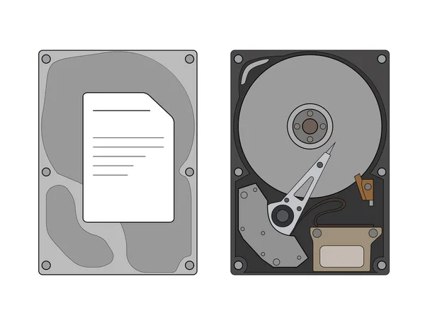 Контурная Технологическая Иллюстрация Жесткого Диска Видом Сверху Обложкой Белом Фоне — стоковый вектор
