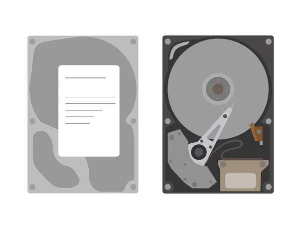 Conjunto Ilustração Plana Hard Disk Drive Isolado Fundo Branco Visão —  Vetores de Stock