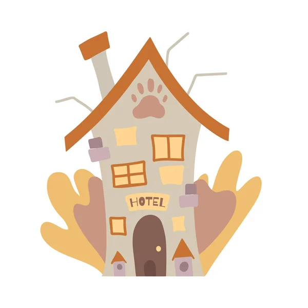 ペット用ホテル ホームレスの動物の家 白い背景に犬小屋とフラット漫画の家 アニメーション カード あなたの創造性のためのベクトル建築オブジェクト — ストックベクタ