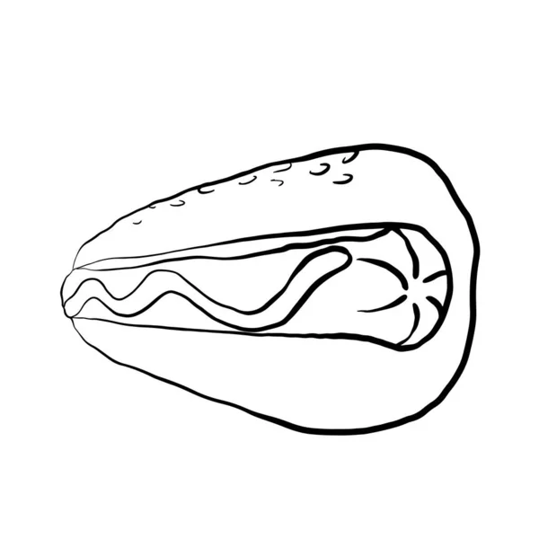 Retro Contour Illustratie Van Een Hotdog Met Mosterd Een Witte — Stockvector