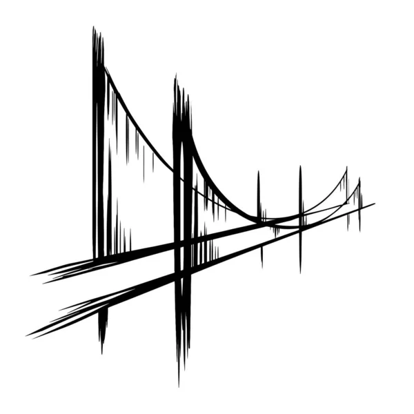 Boceto Grunge Puente Ciudad Con Eclosión Pinceladas Puente Transporte Comunicaciones — Vector de stock