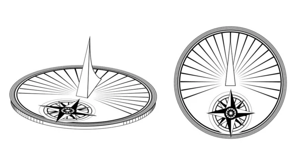 Set Van Zwart Wit Oude Zonnewijzers Geïsoleerd Een Witte Achtergrond — Stockvector